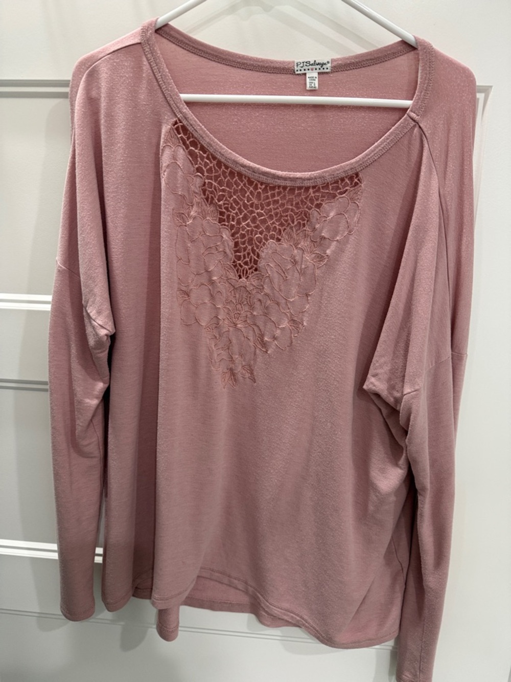 PJ Salvage Mauve Lace-Inset Long Sleeve Top